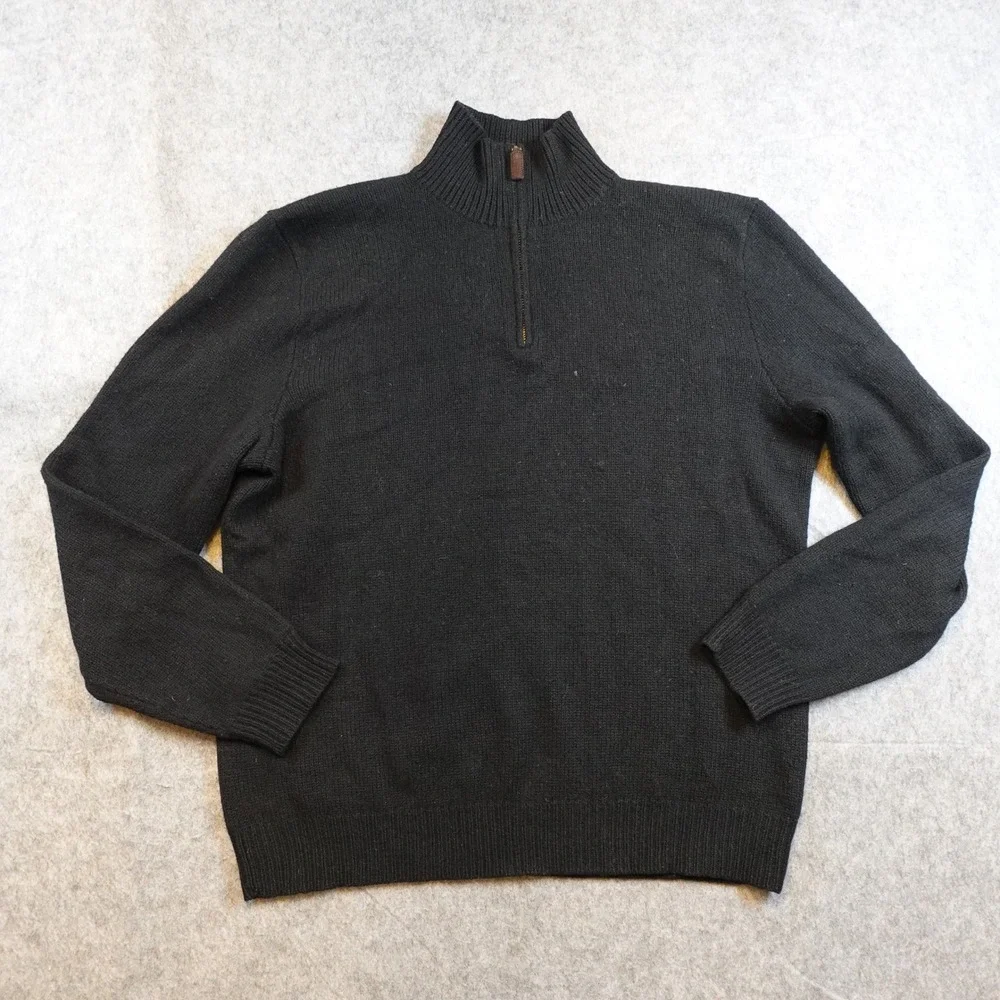 Polo Ralph Lauren Sweater Mens Medium Black Lambs Wool 1/4 Zip Pullover Knit